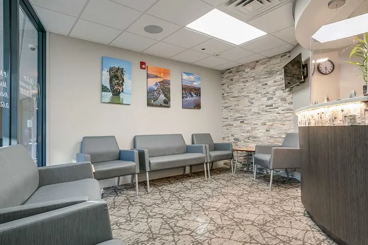 Reception and waiting area for Fort Washington PA oral surgery practice Oral & Maxillofacial Surgery Center